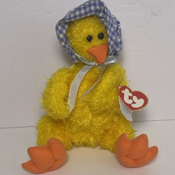 TY Bonnie The Attic Treasures Collection Duck Plush W/Tag 1993 Blue Checker Hat - Picture 1 of 7